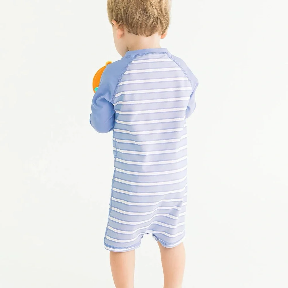 RuggedButts Rufflebutts Blue Striped Baby Boy Rashguard 0-3 months
